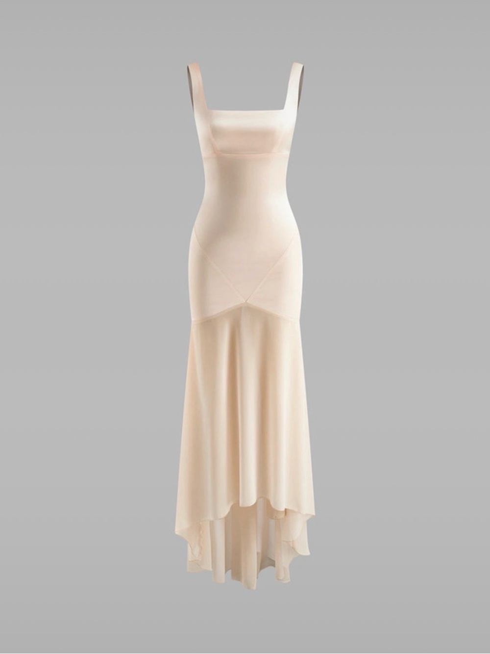 Commense Sheer Chiffon Sleeveless Cream High-Low Maxi Dress
